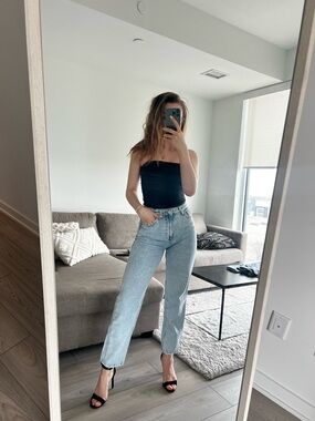 Zara Light Blue High-Rise Straight Jeans